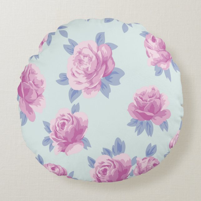 pink roses on mint,shabby chic,victorian,beautiful round pillow (Front)