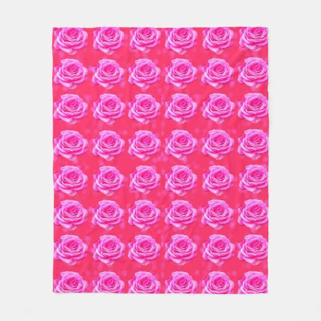Pink Roses On Pink Bokeh Background, Fleece Blanket (Front)