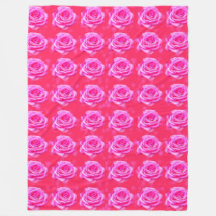 Pink Roses On Pink Bokeh Background, Fleece Blanket