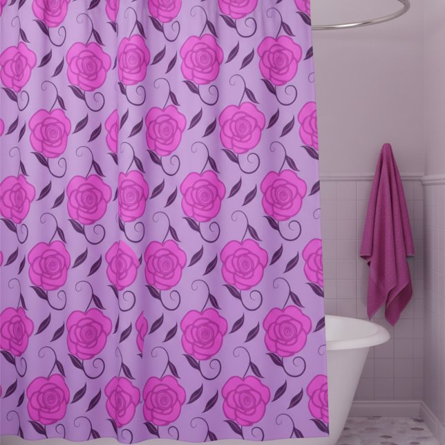 Pink Roses On Purple (Soft, romantic & feminine. Pink roses on a pale purple background will make your bathroom beautiful.)