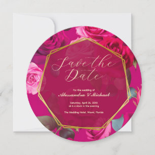 Pink Roses on Viva Magenta   Save The Date Invitation