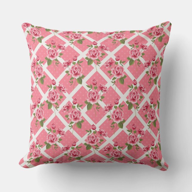 Pink Roses on White Lattice,Throw Pillow 20" x 20" (Front)