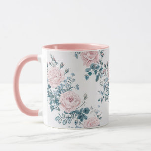Pink Roses on White Mug