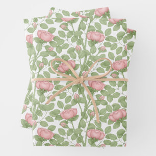 Pink Roses on white Wrapping Paper Sheet