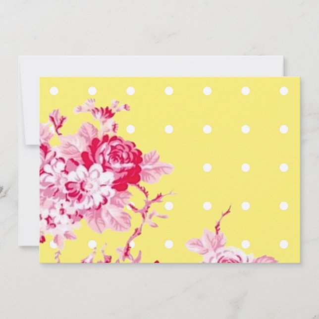 Pink Roses On Yelllow Wedding Invitation (Front)