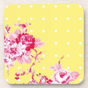 Pink Roses On Yellow Cork Coaster