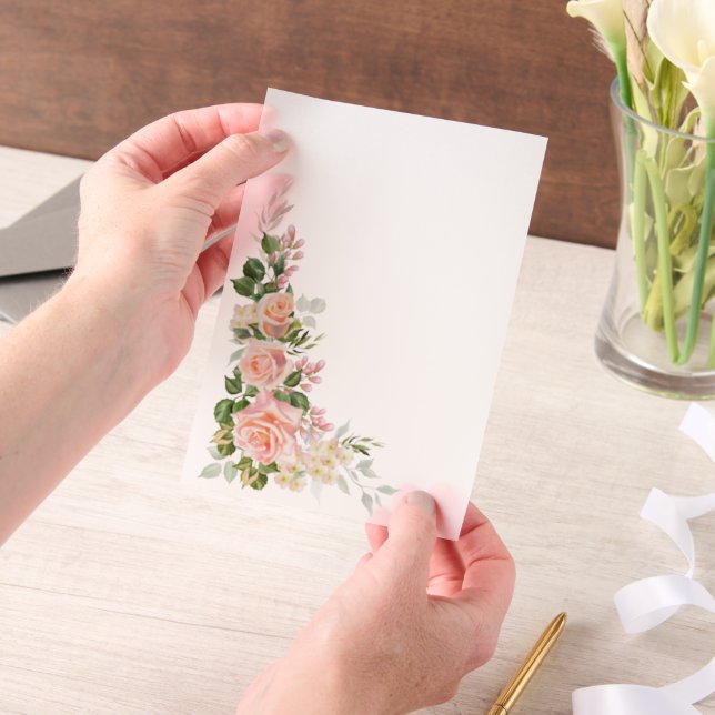 Pink Roses Overlay Vellum Invitations (Handheld)