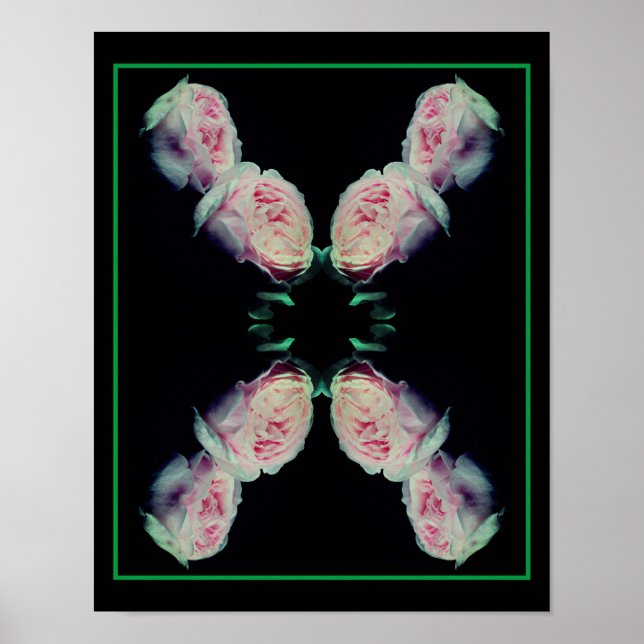 Pink Roses Pair Floral Art Abstract Poster (Front)