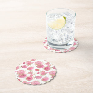 Pink roses paper coaster