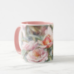 Pink Roses Pastel Watercolor Art Mug