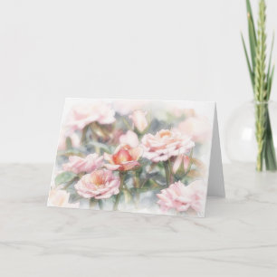 Pink Roses Pastel Watercolor Art Note Card