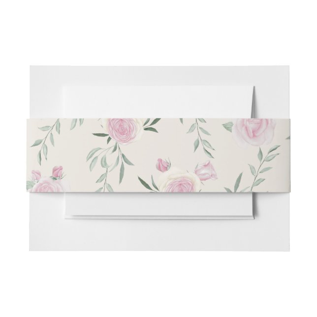 Pink Roses Pattern Invitation Belly Band (Front Example)