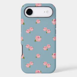 Pink Roses Pattern on Blue