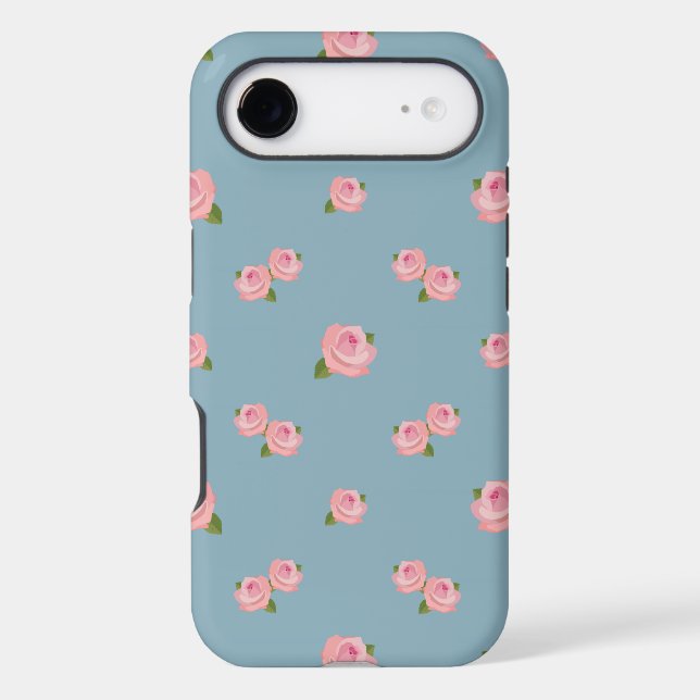 Pink Roses Pattern on Blue (Back)