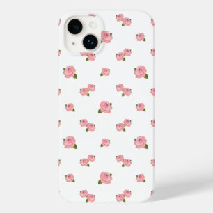 Pink Roses Pattern on White Case-Mate iPhone 14 Plus Case