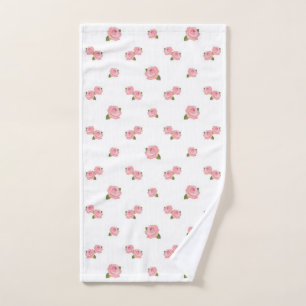 Pink Roses Pattern on White Hand Towel