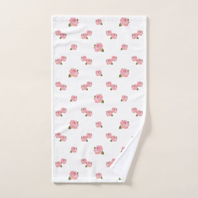 Pink Roses Pattern on White Hand Towel (Hand Towel)