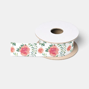 Pink Roses Pattern Satin Ribbon