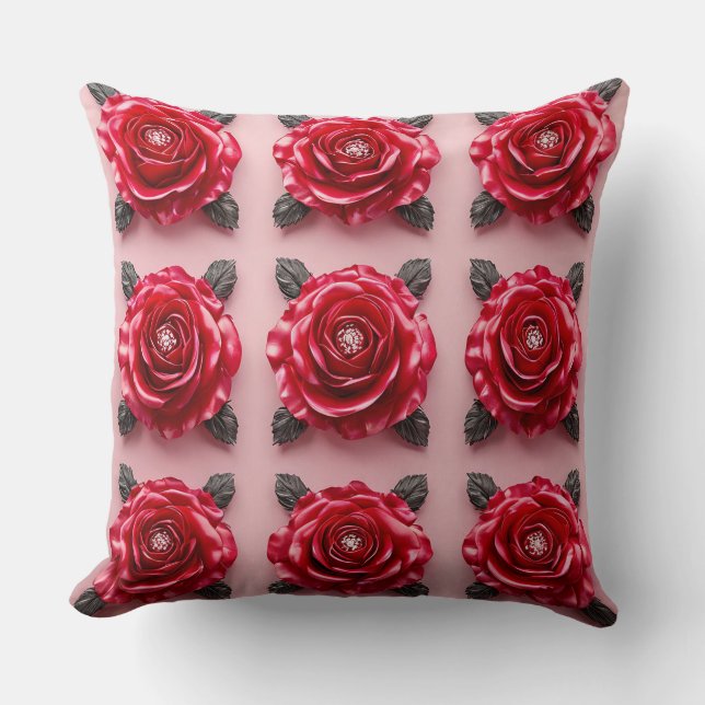 Pink roses pattern throw pillow (Front)