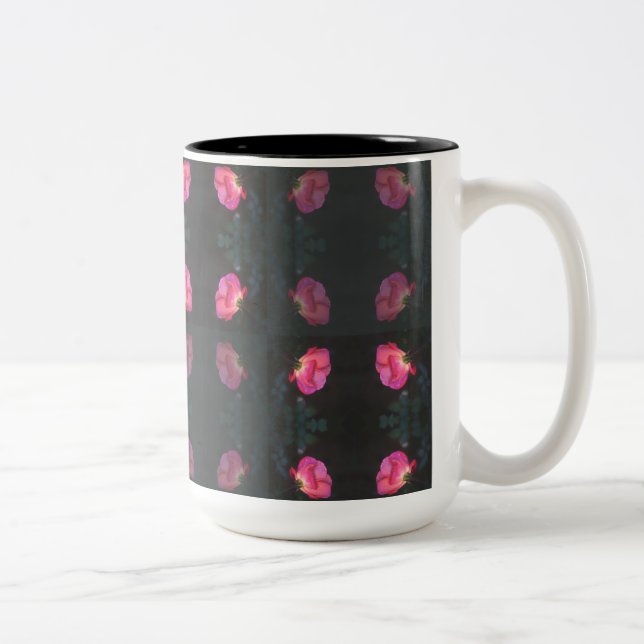 Pink Roses Pattern Two-Tone Coffee Mug (Right)