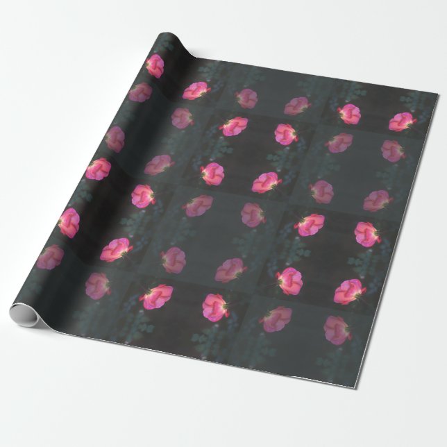 Pink Roses Pattern Wrapping Paper (Unrolled)