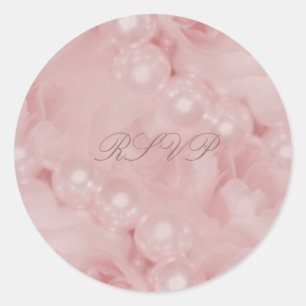 Pink roses pearls elegant wedding engagement classic round sticker