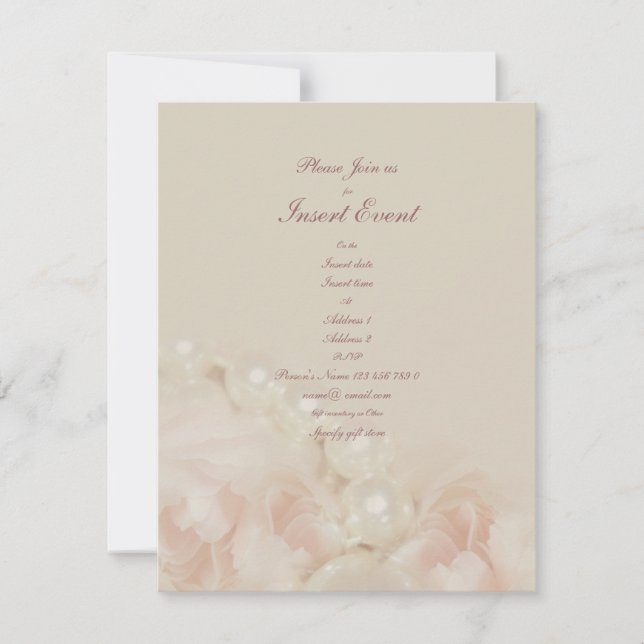 Pink roses pearls elegant wedding engagement invitation (Front)
