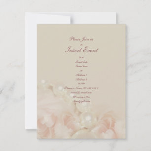 Pink roses pearls elegant wedding engagement invitation