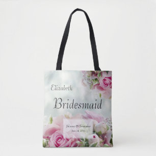 Pink Roses & Peonies Elegant Bridesmaid Wedding Tote Bag
