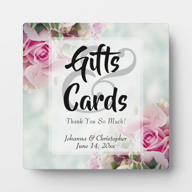 Pink Roses & Peony Buds Cards & Gifts Wedding Sign Plaque (Front)