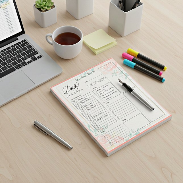 Pink roses personalized day plan notepad (Creator Uploaded)