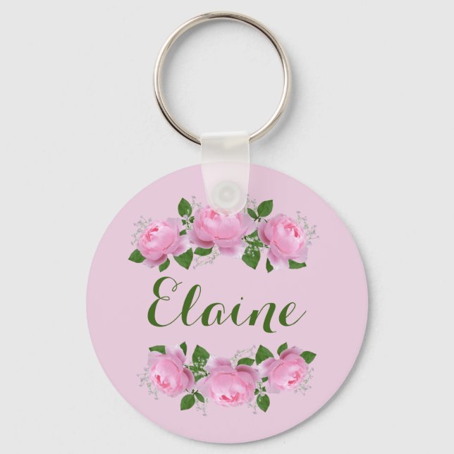 Pink Roses Personalized Keychain (Front)