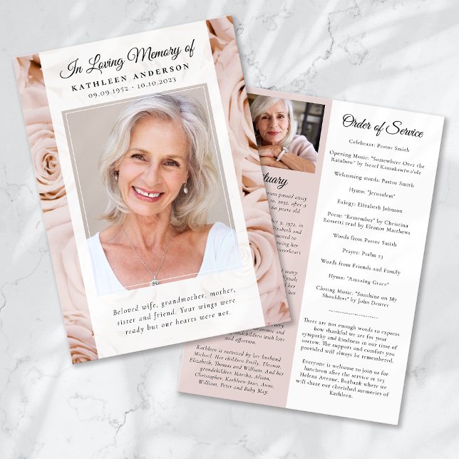 Pink Roses Photo Memorial Service Program (Creator Uploaded)