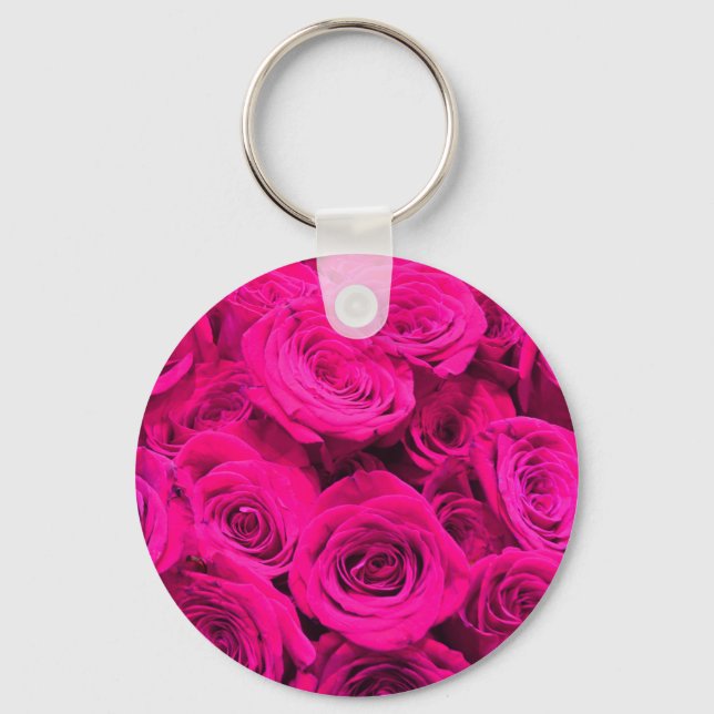 Pink roses pink flowers pink floral keychain (Front)