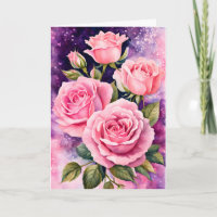 Pink Roses Purple Background Birthday