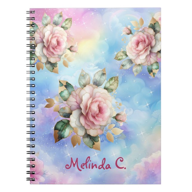 Pink Roses & Rainbow Clouds Notebook (Front)