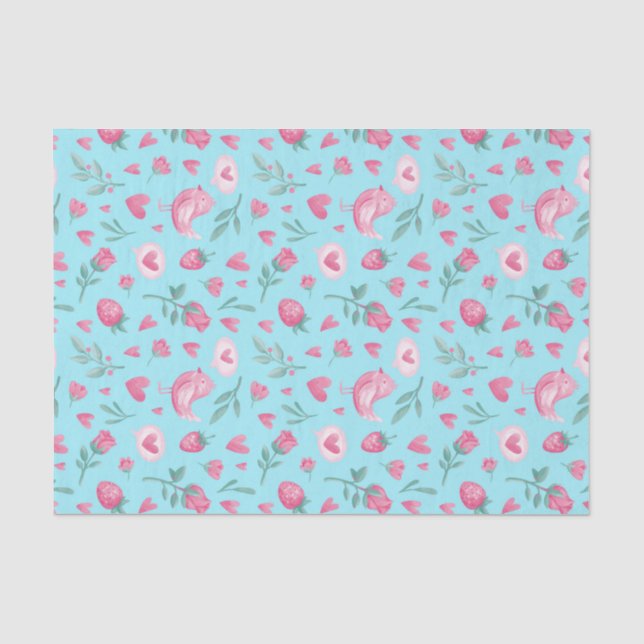 Pink Roses Romance Love Pattern Valentine's Day Tissue Paper (Front)