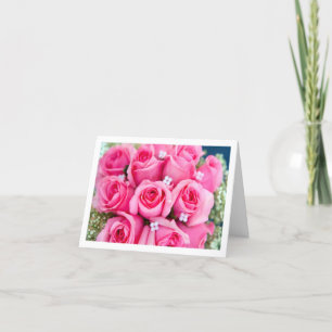 Pink Roses Romance Valentines Wedding Engagement Holiday Card