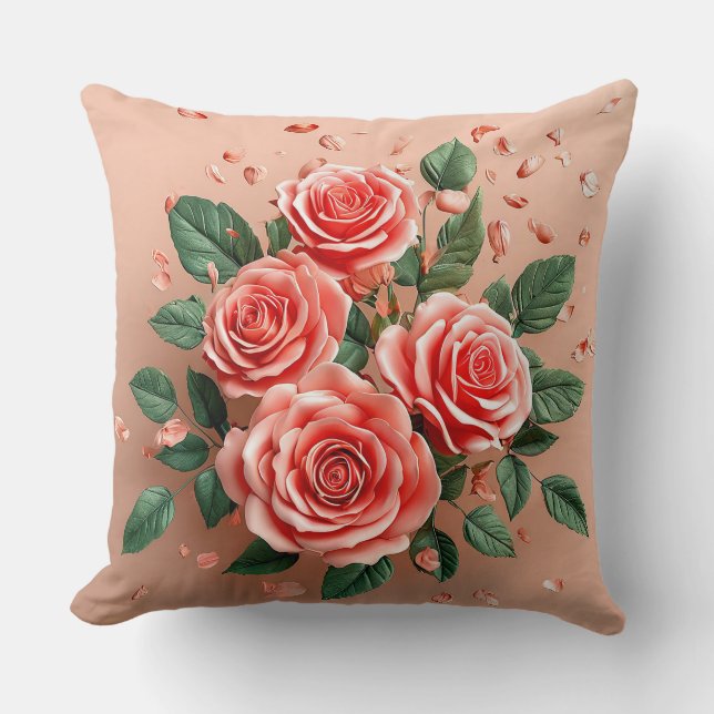 🌹 Pink Roses Room Decor Accent Gift 🌹 Throw Pillow (Front)