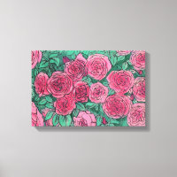 Pink Roses, Rose Flowers Garden Floral Art Sketch