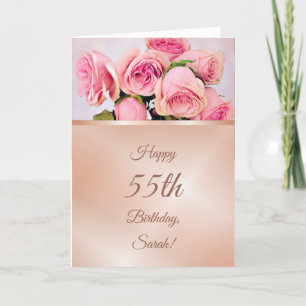 Pink Roses Rose Gold Birthday Card