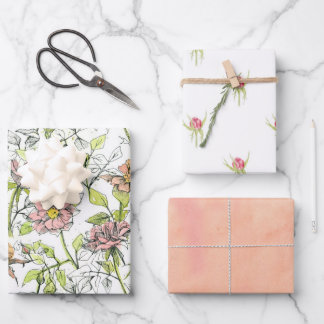 Pink Roses Rosebud Flowers Melon Orange  Wrapping Paper Sheet