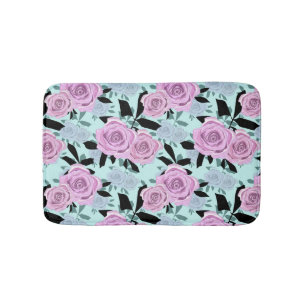  pink roses, roses , turquoise background  bath mat