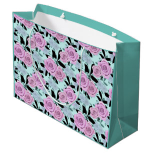  pink roses, roses , turquoise background   large gift bag