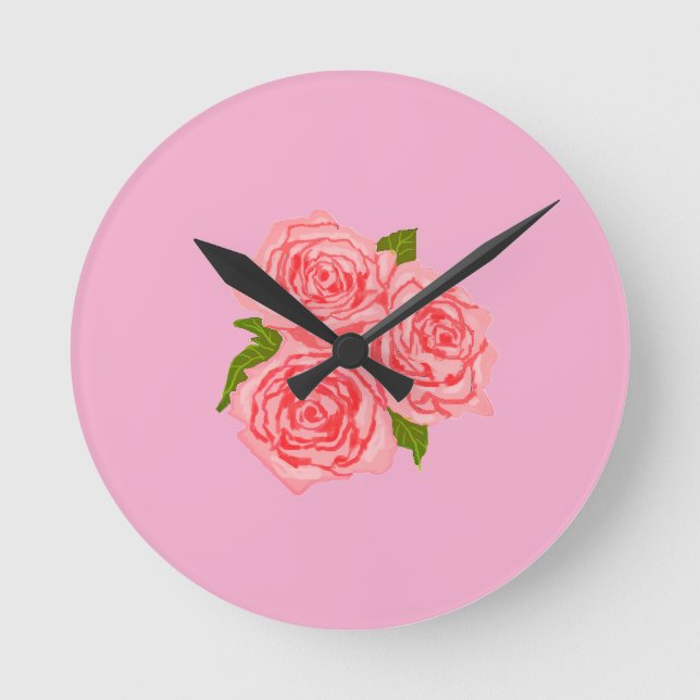 Pink roses round clock (Front)