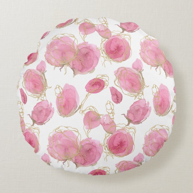 Pink roses round pillow (Front)