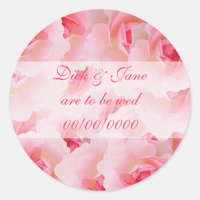 Pink Roses Save the Date Classic Round Sticker (Front)