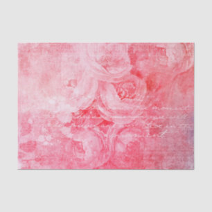 Pink Roses Script Writing Distressed Antique Tissue Paper