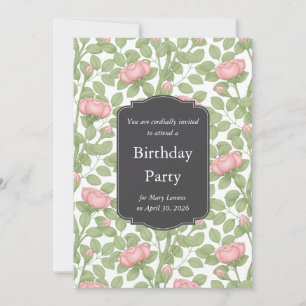 Pink Roses Secret Garden White Birthday Invitation