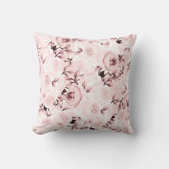 Pink Roses Shabby Chic Glam Elegant Floral Decor Throw Pillow (Front)